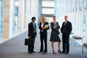 Group of business colleagues at a hallway